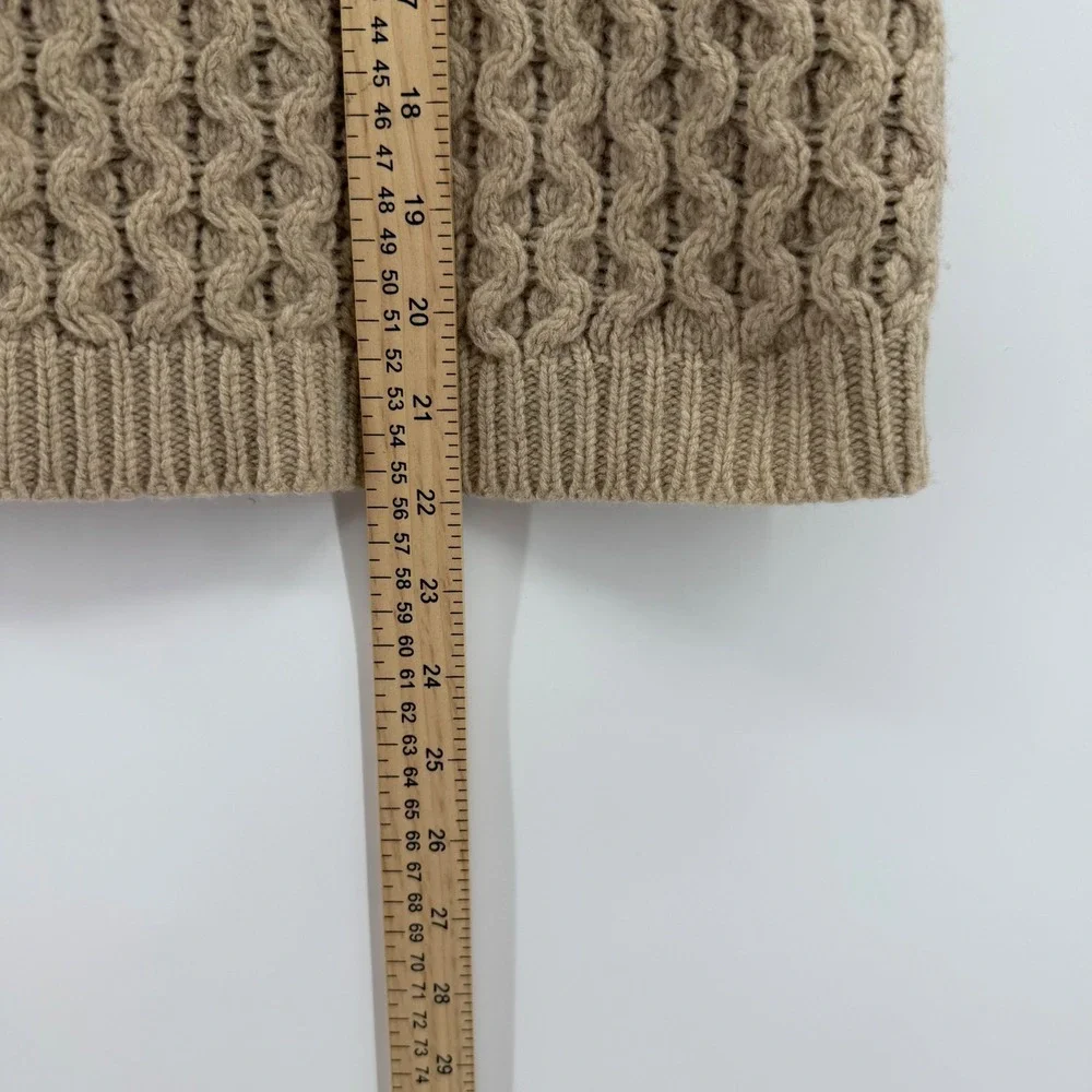 J Crew‎ Cable Knit Womens Merino 100% Wool Sweater Tan Crew Neck Small